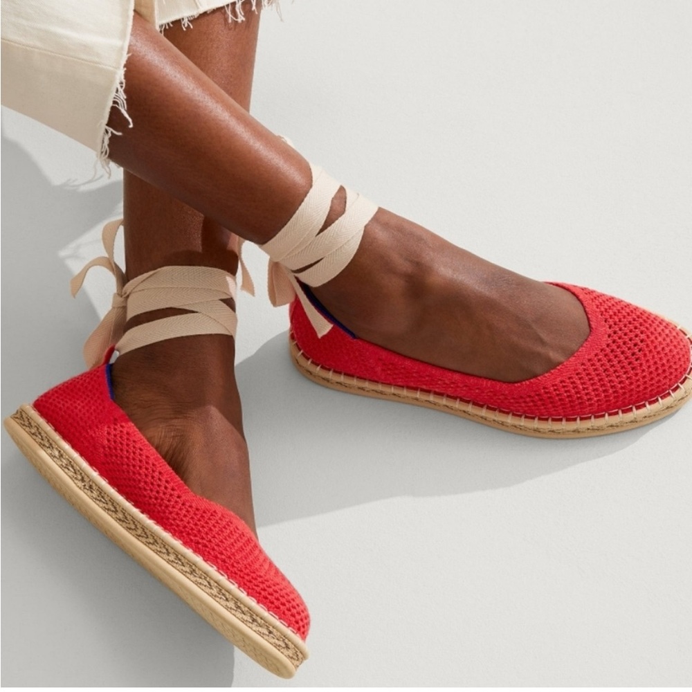 Rothy's Red Knit Espadrille Flats with Ankle Ties